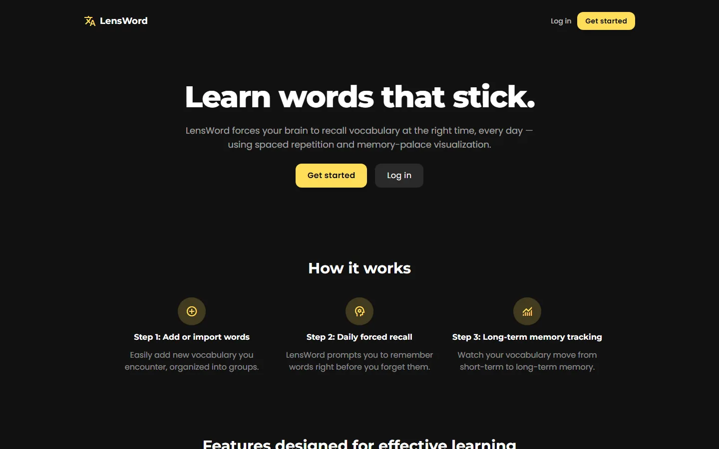 LensWord landing page